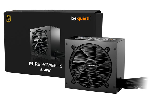 be quiet! Pure Power 12 non-modular ATX power supply, front angle
