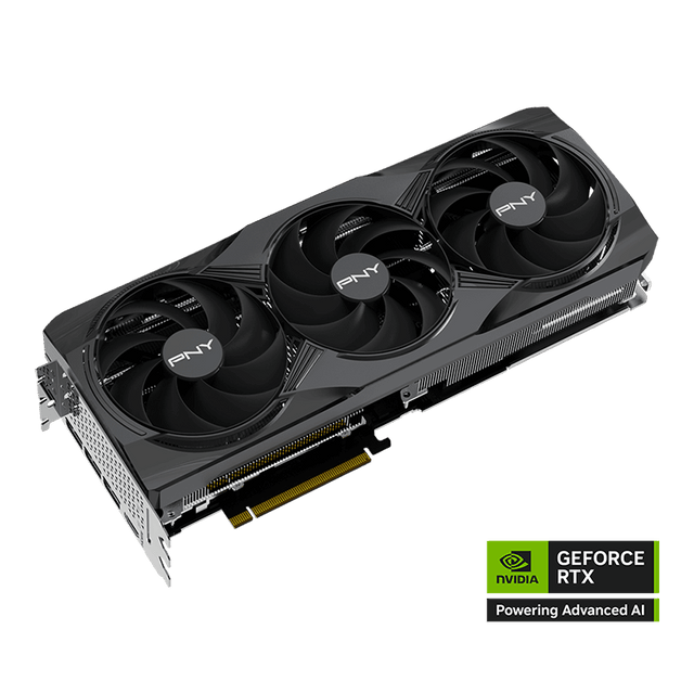 PNY GeForce RTX 5080 16GB GDDR7 graphics card, triple-fan cooler front view