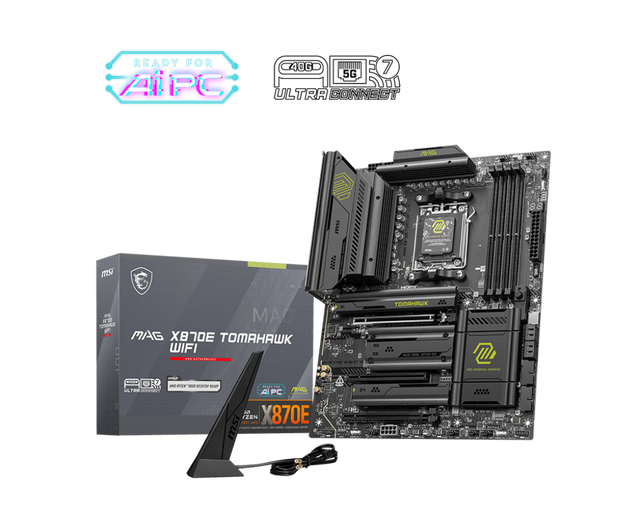 MSI MAG X870E TOMAHAWK WIFI AM5 motherboard, top-down view