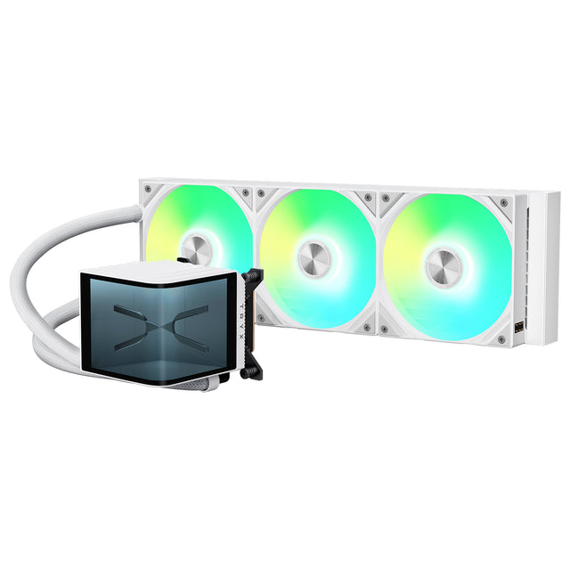 TRYX PANORAMA ARGB 360 liquid CPU cooler with curved AMOLED display pump head