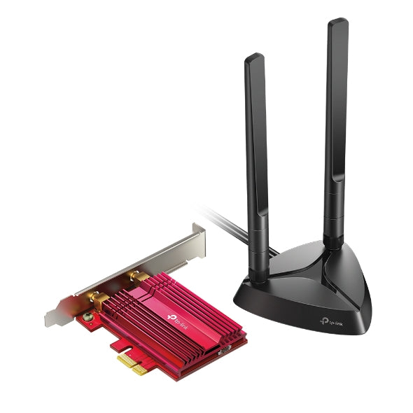 TP-Link AX3000 Wi-Fi 6 and Bluetooth 5.3 PCIe adapter card with external antennas