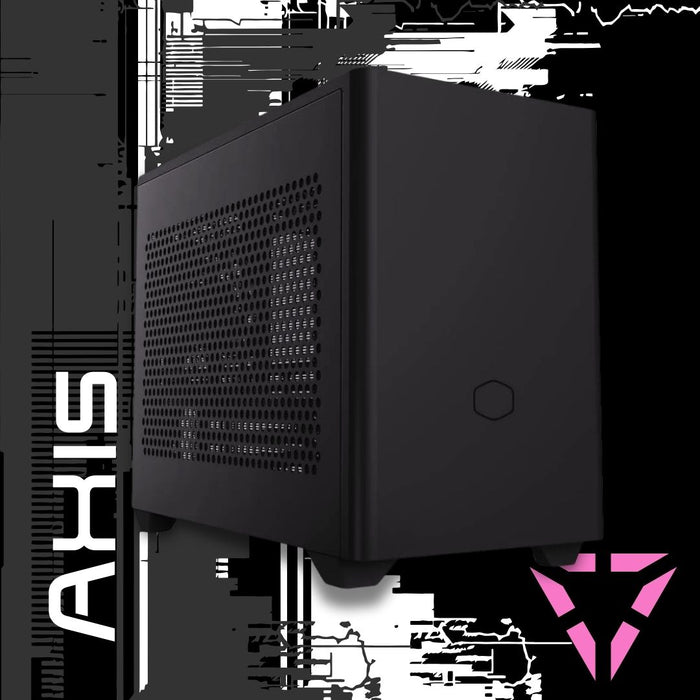 VÖXBURG AXIS custom gaming PC built in West Covina, glass side panel showing RGB-lit components