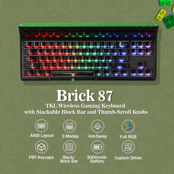 EPOMAKER Brick 87 Tri-Mode TKL Hot Swappable Mechanical Keyboard (Clear Black, Flamingo Switch)