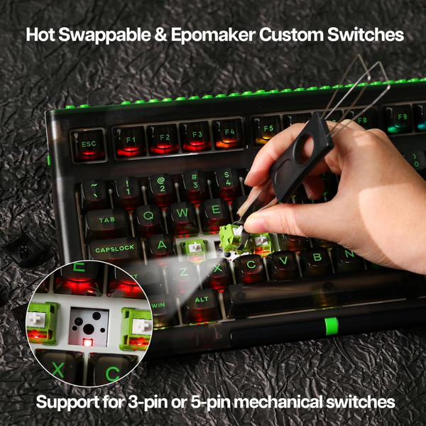 EPOMAKER Brick 87 Tri-Mode TKL Hot Swappable Mechanical Keyboard (Clear Black, Flamingo Switch)