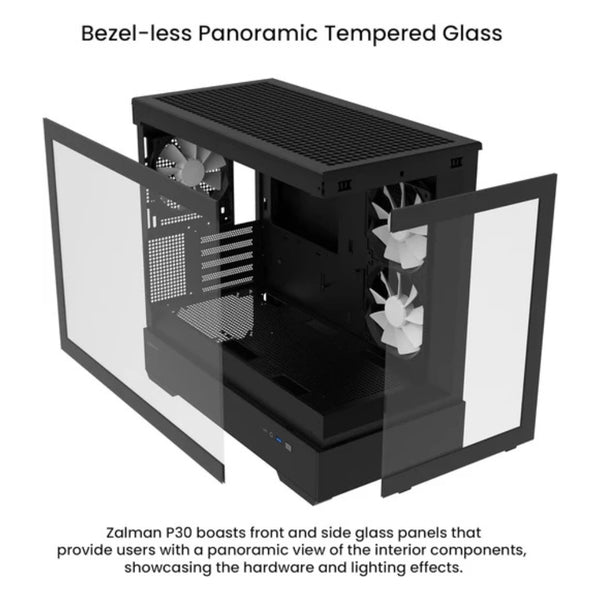 Zalman P30 mATX Mini-Tower PC Case Panoramic Glass 3 x ARGB Fans