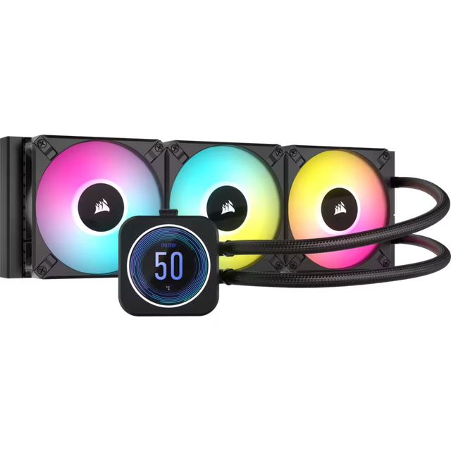 Corsair iCUE H150i ELITE LCD XT 360mm liquid CPU cooler with LCD pump head and three fans