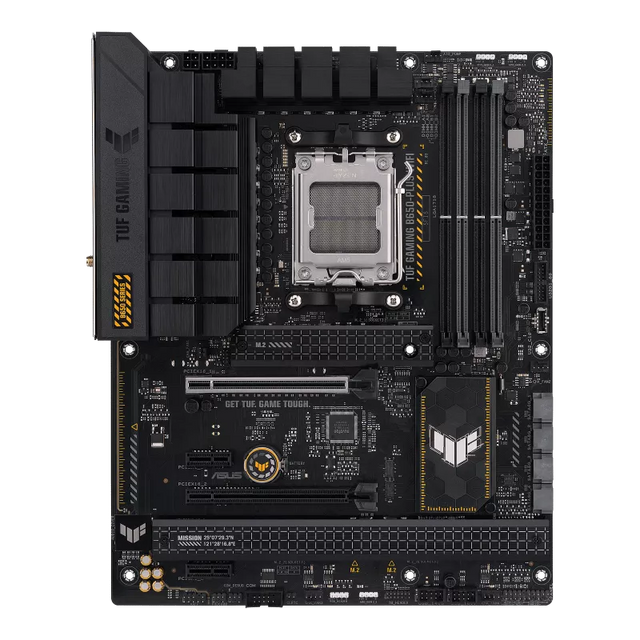 ASUS TUF GAMING B650-PLUS WIFI AM5 motherboard, top-down view