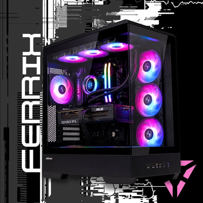 VÖXBURG Ferrix custom gaming PC built in West Covina, glass panel showing internal hardware